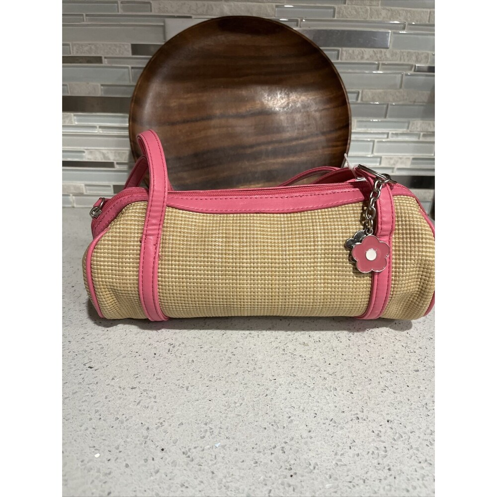 St. John's Bay Pink Leather & Straw Look Purse Handbag Y2K